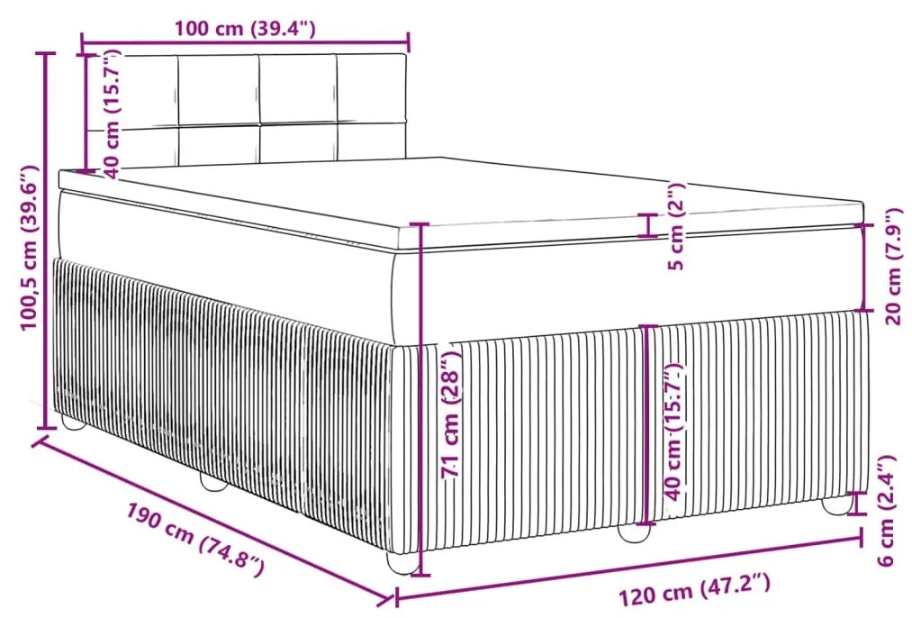 Κρεβάτι Boxspring με Στρώμα Σκούρο Καφέ 120x190 εκ Υφασμάτινο - Καφέ