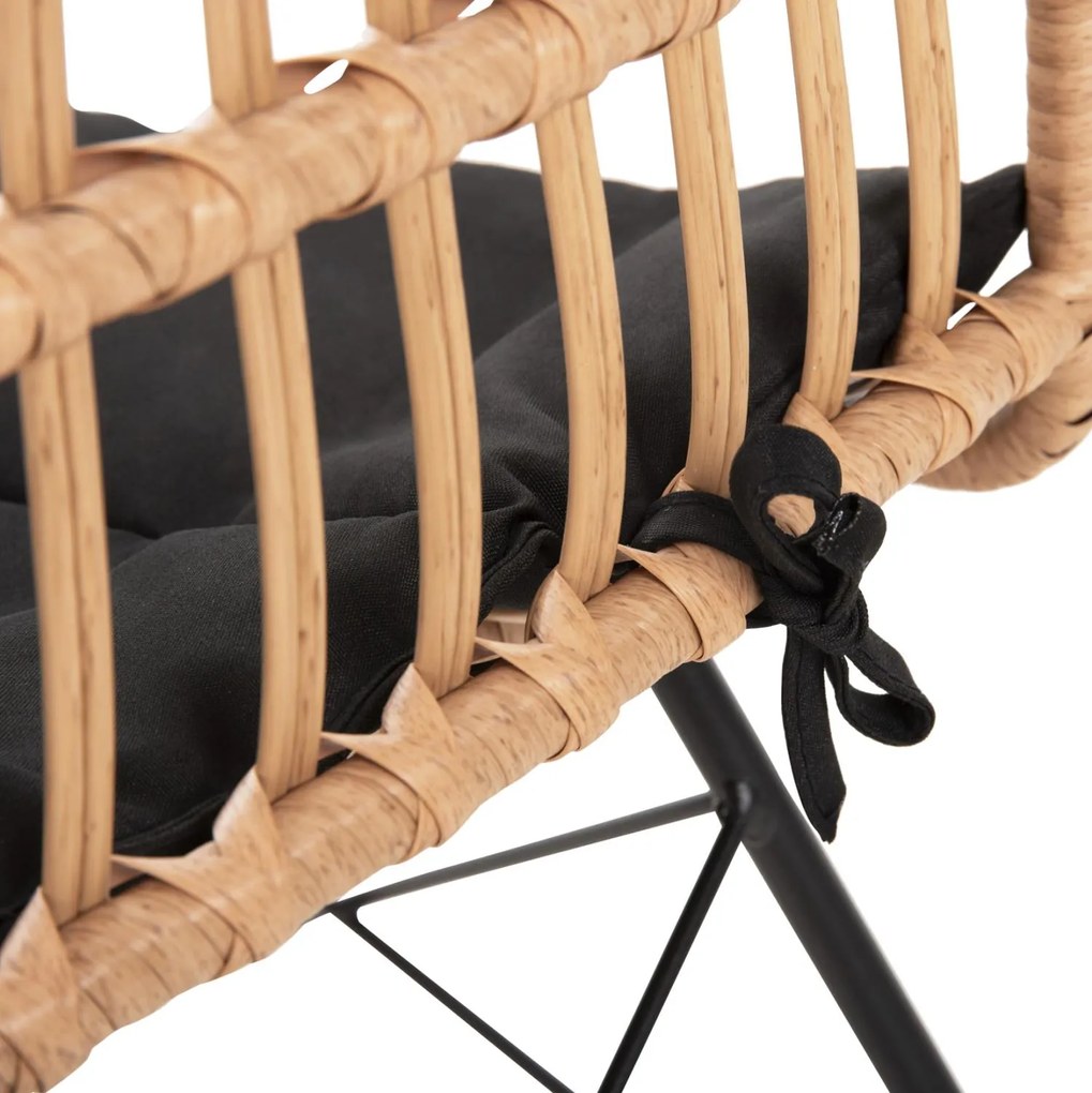 Καρέκλα ALLEGRA C5451.11 Μεταλλική με Μαξιλάρι Μαύρο και Wicker Μπέζ 52x51.5x83.5Yεκ. 52x51.5x83.5 εκ.