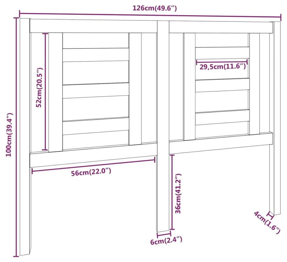 vidaXL Κεφαλάρι Κρεβατιού Μαύρο 126 x 4 x 100 εκ. Μασίφ Ξύλο Πεύκου