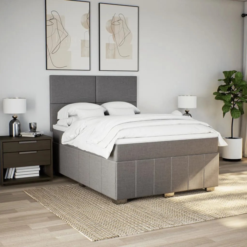 Κρεβάτι Boxspring με Στρώμα Taupe 160x200 εκ. Υφασμάτινο - Μπεζ-Γκρι