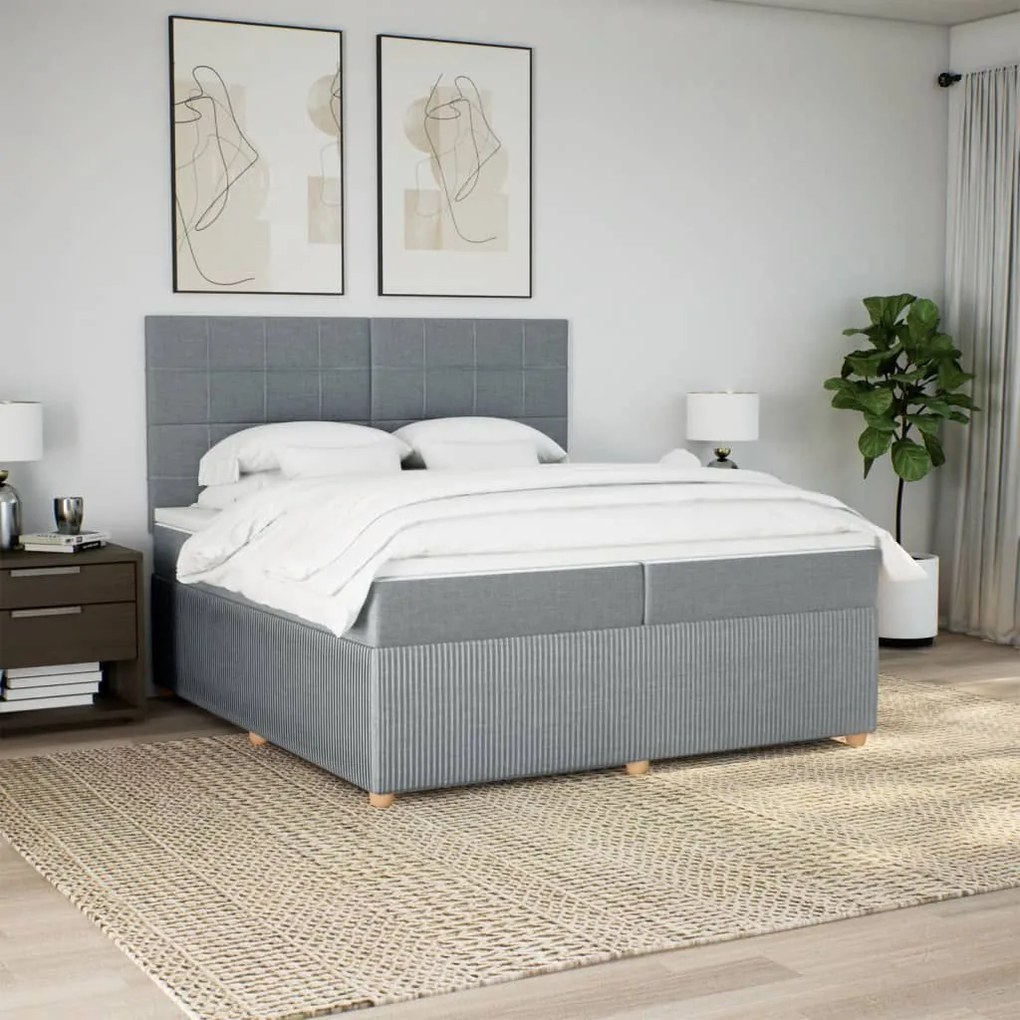 Κρεβάτι Boxspring με Στρώμα Ανοιχτό Γκρι 200x200 εκ. Υφασμάτινο - Γκρι