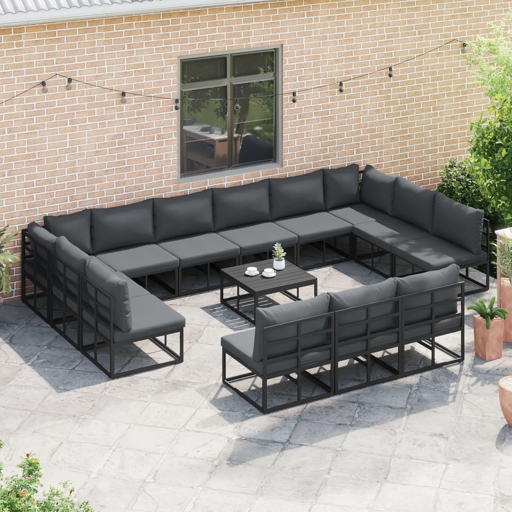 vidaXL Σετ Καναπέ Κήπου με μαξιλάρι με μαξιλάρι 13 pcs Μαύρο Αλουμίνιο