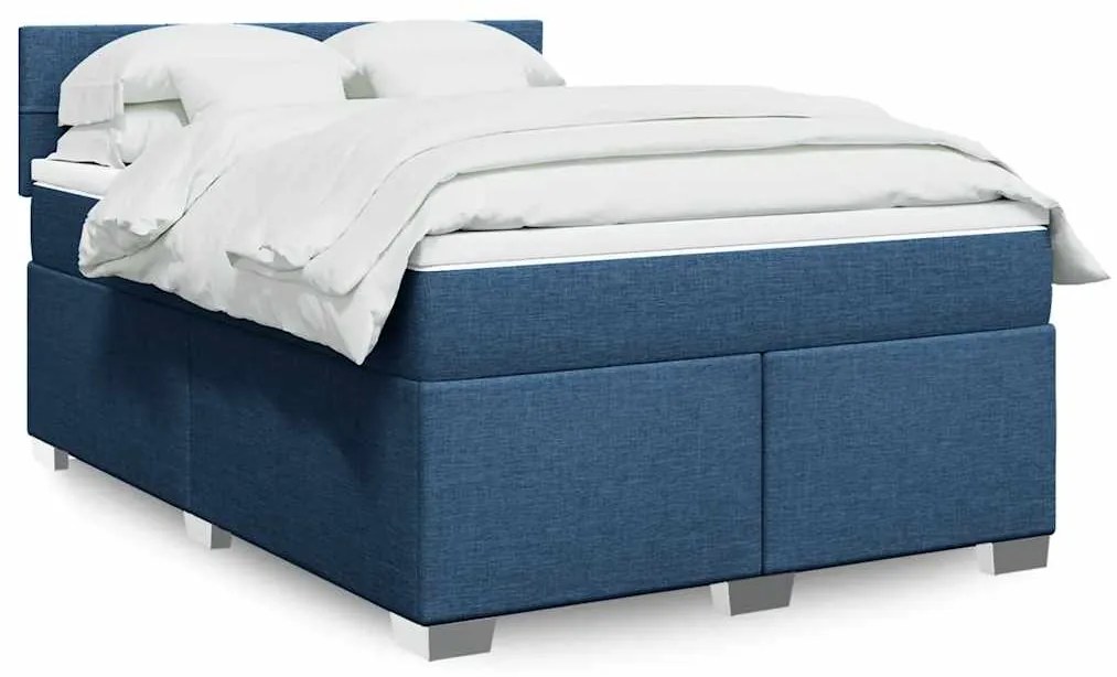 vidaXL Κρεβάτι Boxspring με Στρώμα Μπλε 140x190 εκ. Υφασμάτινο