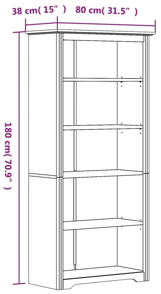 Βιβλιοθήκη BODO 5 Επ. Γκρι 82x40x173 εκ. από Μασίφ Ξύλο Πεύκου - Γκρι