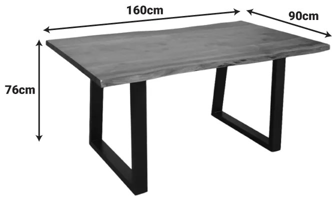 Τραπέζι Miles pakoworld μασίφ ξύλο ακακίας πάχους 3.7-4εκ σε καρυδί απόχρωση με μαύρα μεταλλικά πόδια 160x90x76εκ