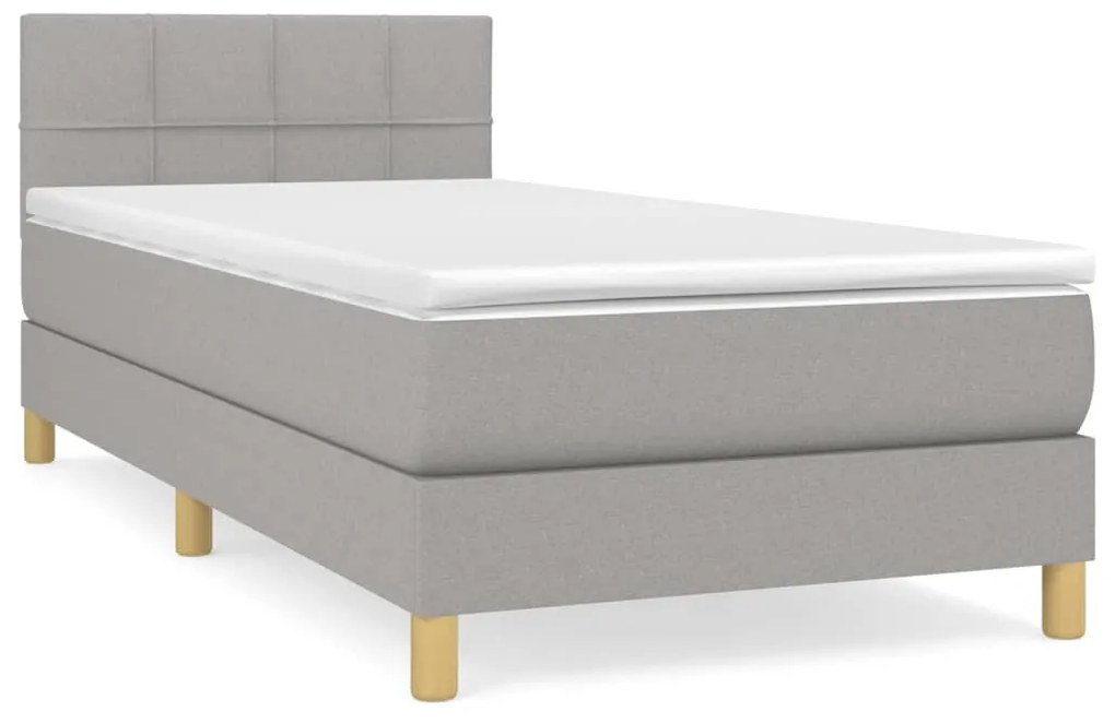 Κρεβάτι Boxspring με Στρώμα Ανοιχτό Γκρι 90x190 εκ. Υφασμάτινο - Γκρι