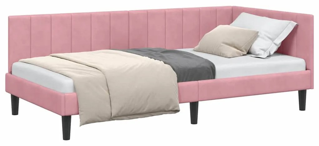vidaXL Κρεβάτι Γωνίας με κεφαλάρι Ροζ 90 x 200 cm Βελούδο