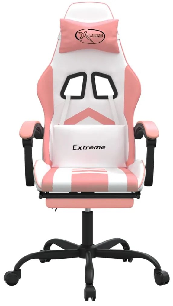 vidaXL Καρέκλα Gaming Περιστεφόμενη Υποπόδιο Λευκή &amp; Ροζ Συνθ. Δέρμα