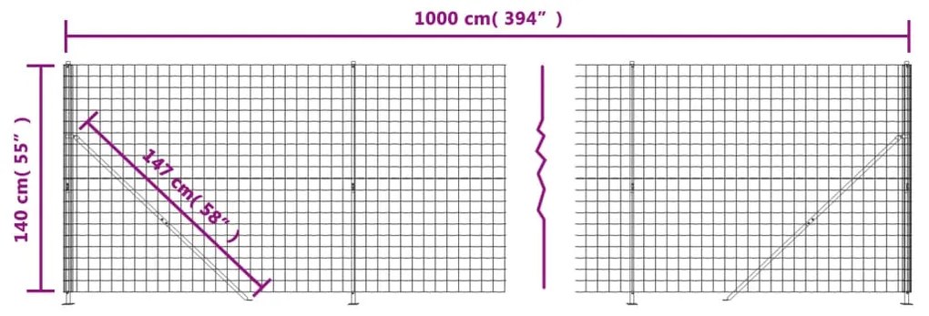 vidaXL Συρματόπλεγμα Περίφραξης Ανθρακί 1,4 x 10 μ. με Βάσεις Φλάντζα