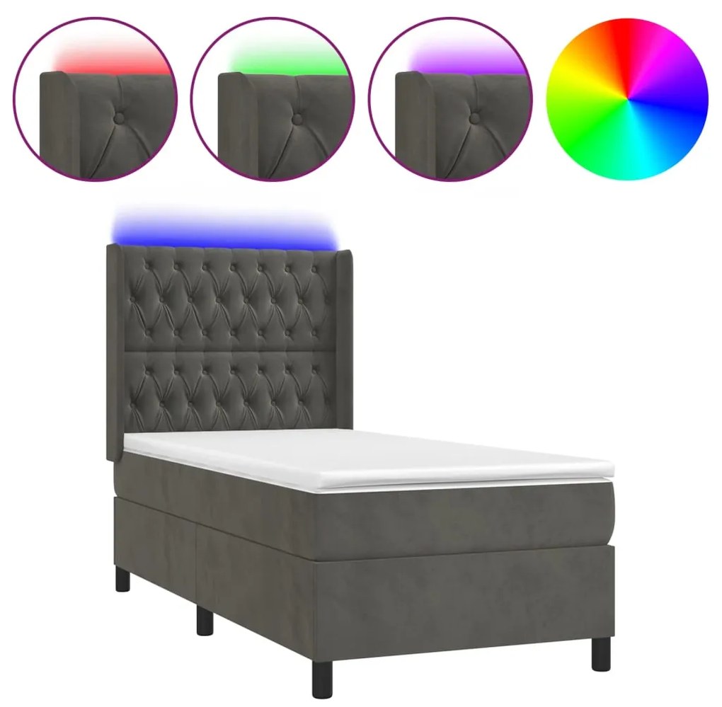 ΚΡΕΒΑΤΙ BOXSPRING ΜΕ ΣΤΡΩΜΑ &amp; LED ΣΚ. ΓΚΡΙ 90X200 ΕΚ. ΒΕΛΟΥΔΙΝΟ 3139722