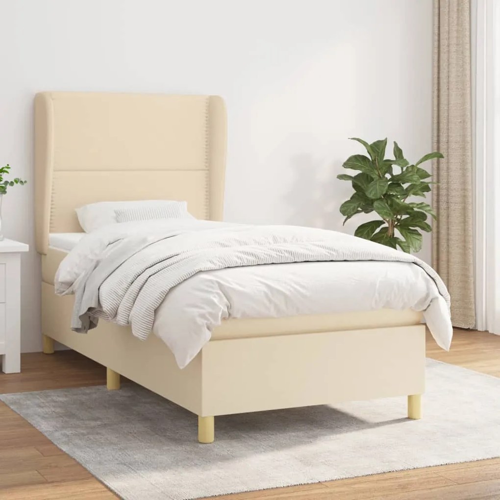 Κρεβάτι Boxspring με Στρώμα Κρεμ 90x190 εκ.Υφασμάτινο - Κρεμ