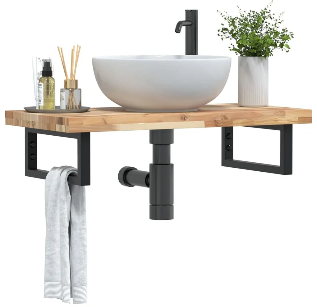 Ράφι Νιπτήρα Τοίχου από Ατσάλι / Μασίφ Ξύλο Ακακίας