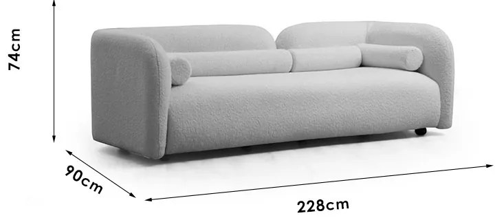 Καναπές 3θέσιος Tranquil I pakoworld ύφασμα μπουκλέ κρεμ 228x90x74εκ