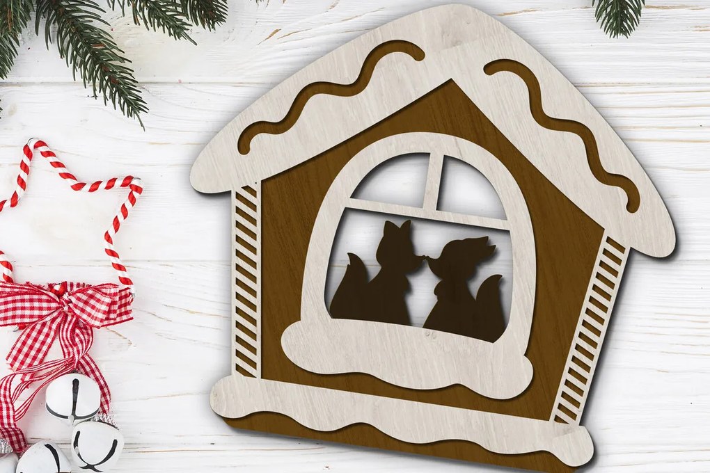 Σετ των 3 Intra απο ξύλο plywood 3mm-4mm πάχος Χριστουγεννιάτικο διακοσμητικό σπίτι, κομμένο πρότυπο Δίασταση 4x4 cm INTRAFABR-84939663