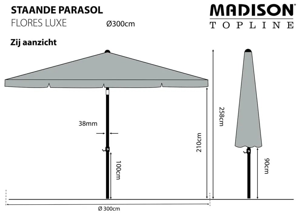 Madison Ομπρέλα Κήπου Flores Luxe Στρογγυλή Γκρι 300 εκ. - Γκρι