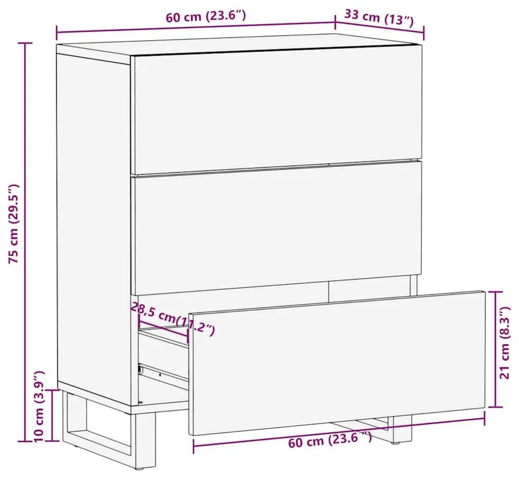 Μπουφές Μαύρο 60x33x75 cm Μασίφ Ξύλο Μάνγκο - Μαύρο