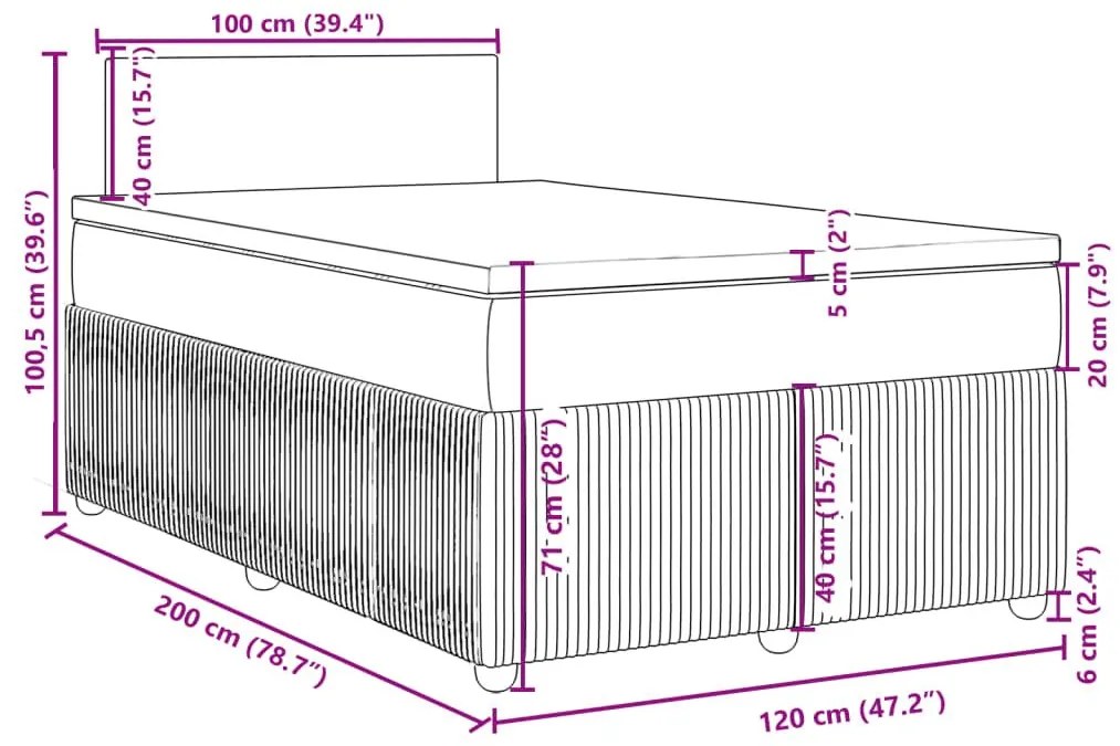 Κρεβάτι Boxspring με Στρώμα Κρεμ 120x200 εκ. Υφασμάτινο - Κρεμ