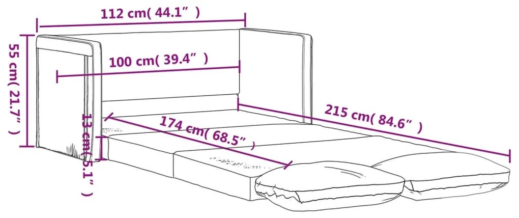 Καναπές-Κρεβάτι Δαπέδου 2 σε 1 Μαύρος 112x174x55 εκ. Ύφασμα - Μαύρο