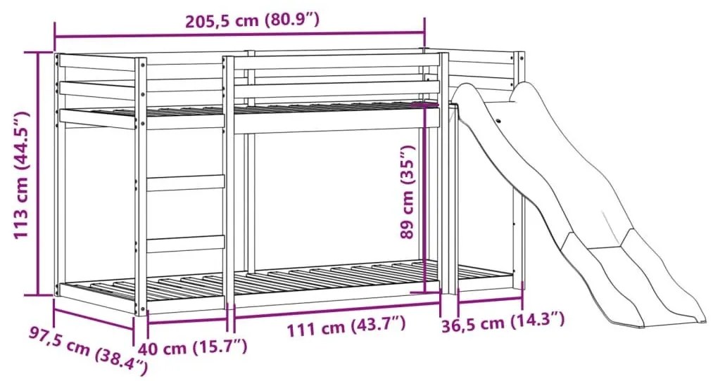 Κουκέτα με Τσουλήθρα/Σκάλα Λευκό 90x200 εκ. Μασίφ Ξύλο Πεύκου - Λευκό