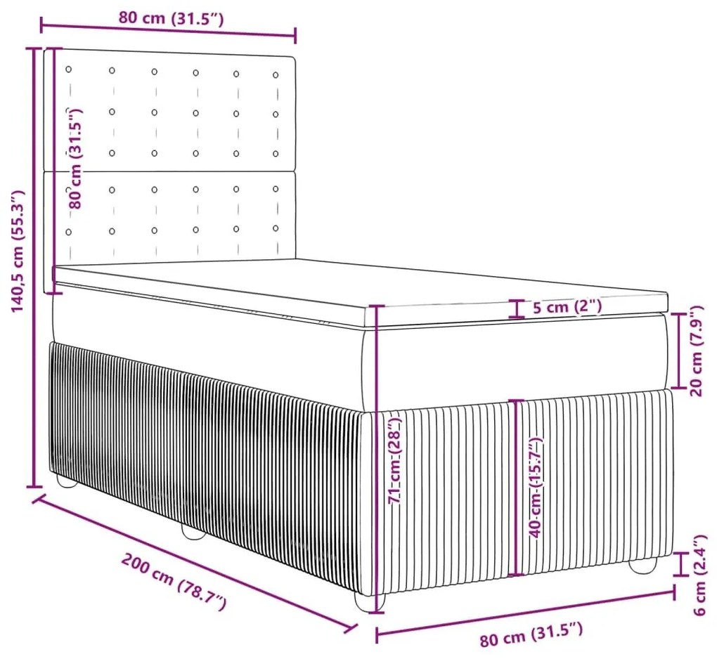 Κρεβάτι Boxspring με Στρώμα Σκούρο Καφέ 80x200 εκ. Υφασμάτινο - Καφέ