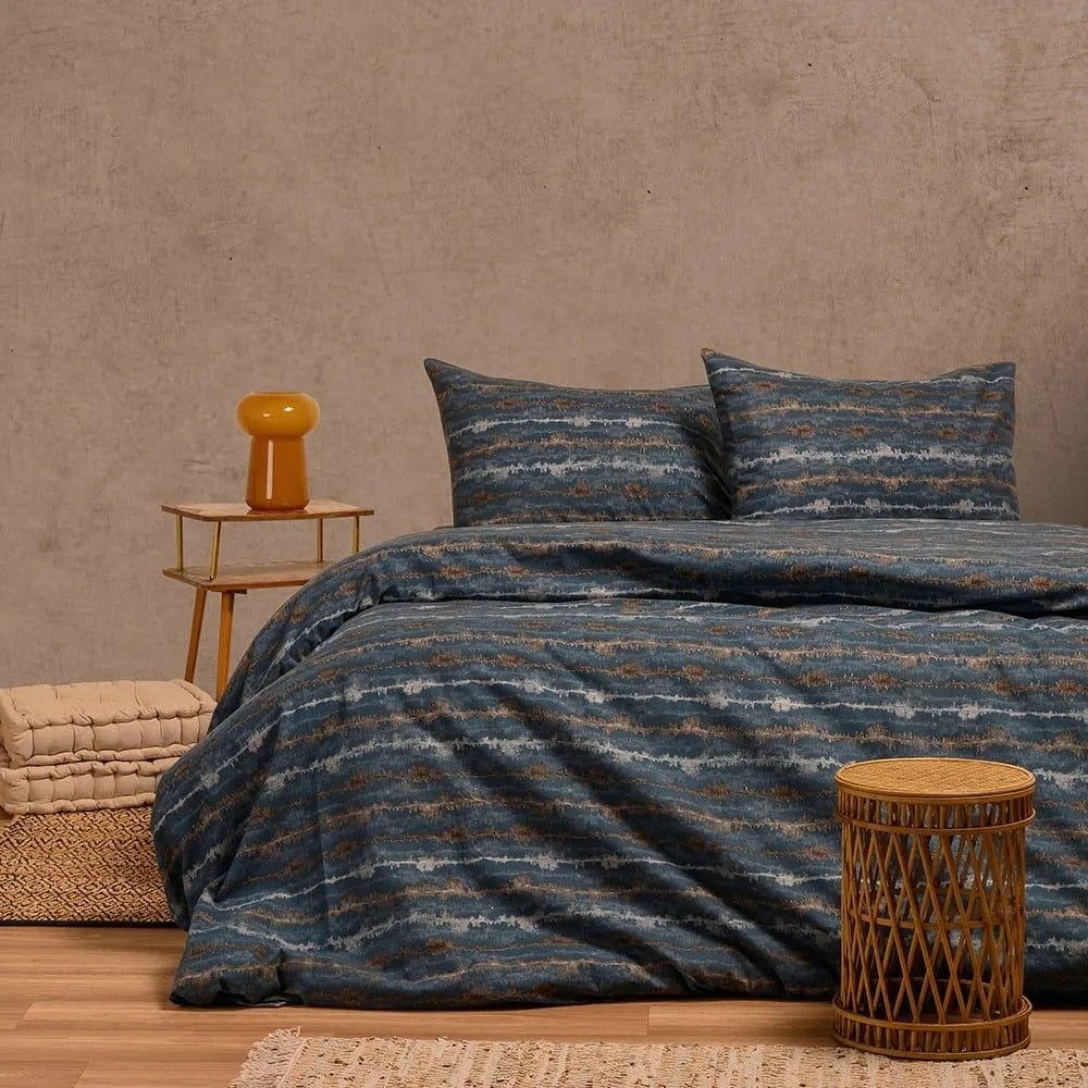 Σεντόνια Φανελένια Ezra (Σετ 3τμχ) Blue Melinen Μονό 170x260cm 100% Βαμβακερή Φανέλα