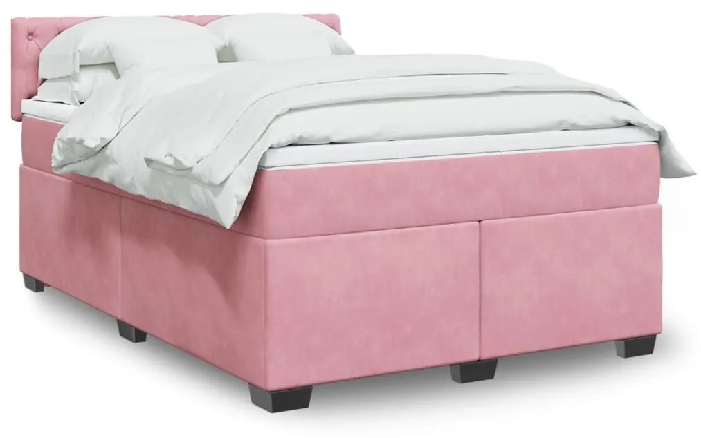 Κρεβάτι Boxspring με Στρώμα Ροζ 140x200 εκ. Βελούδινο - Ροζ