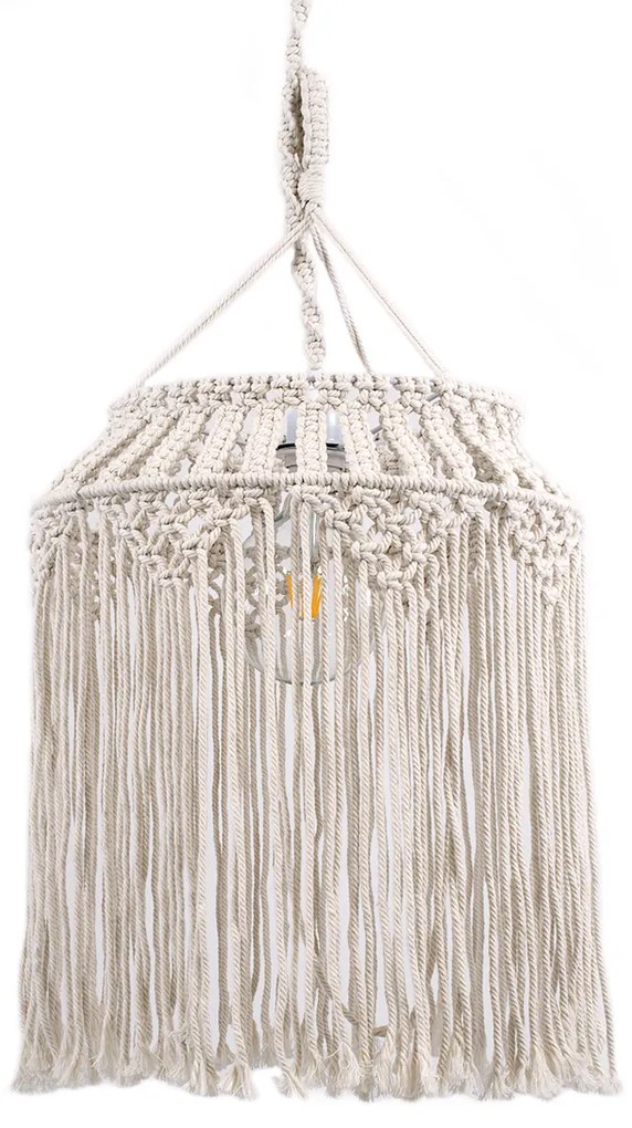 GloboStar ALGERIA 36202 Boho - Μακραμέ - Macrame Κρεμαστό Φωτιστικό Οροφής Μονόφωτο 1 x E27 Πλεκτό Χειροποίητο Μπεζ Υφασμάτινο με Σχοινί Φ40 x Υ50cm