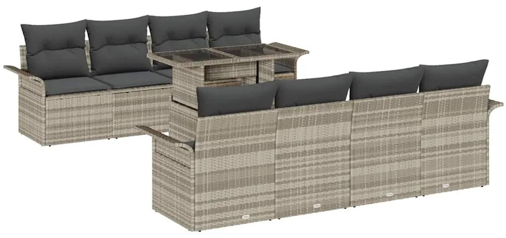 vidaXL Σετ Καναπέ Κήπου με μαξιλάρι 9 pcs Ανοιχτό γκρι Πολυ ράταν