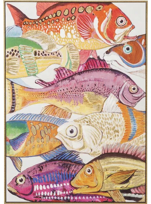 Πίνακας Ψάρια Ι Χρυσός 100x70εκ 75x3.5x100εκ - Πολύχρωμο