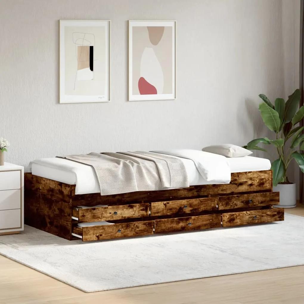 vidaXL Καναπές-Κρεβάτι με Συρτάρια Καπνιστή Δρυς 100x200εκ. Επεξ. Ξύλο