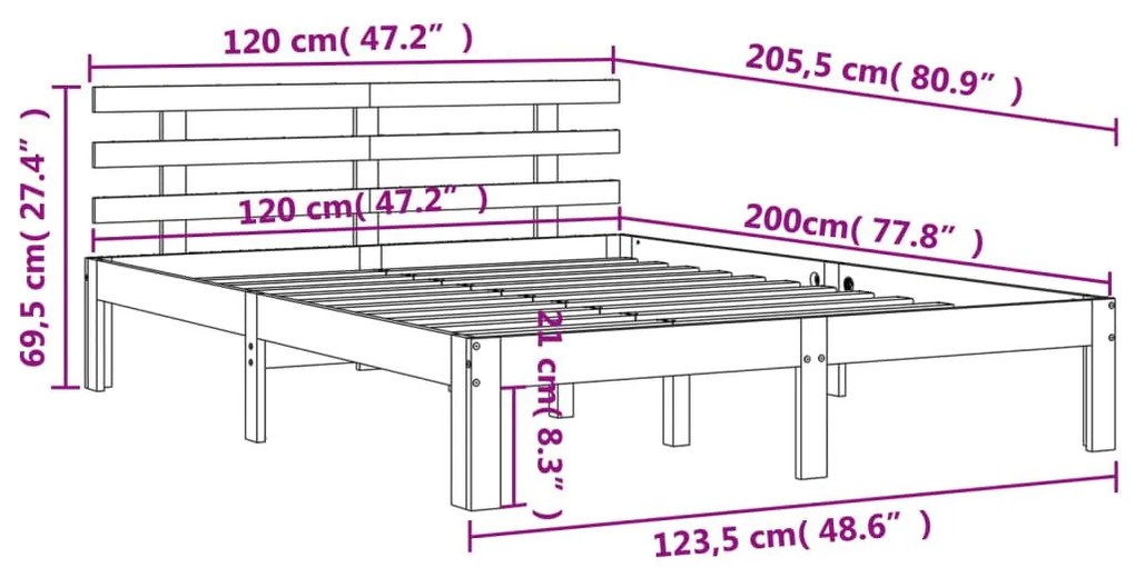 Σκελετός Κρεβ. Χωρίς Στρώμα Καφέ Κεριού 120x200 εκ Μασίφ Πεύκο - Καφέ