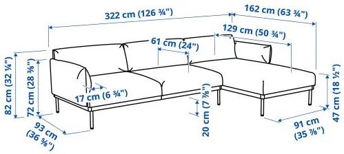 ÄPPLARYD 4 θέσιος καναπές με σεζλόνγκ 994.295.40