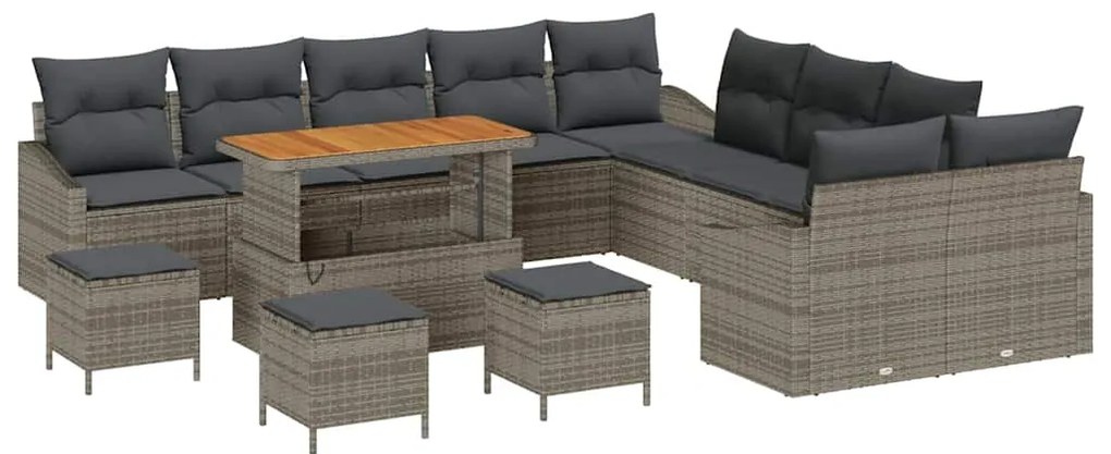 vidaXL Σετ Καναπέ Κήπου με μαξιλάρι 14 pcs Γκρι Πολυ ράταν