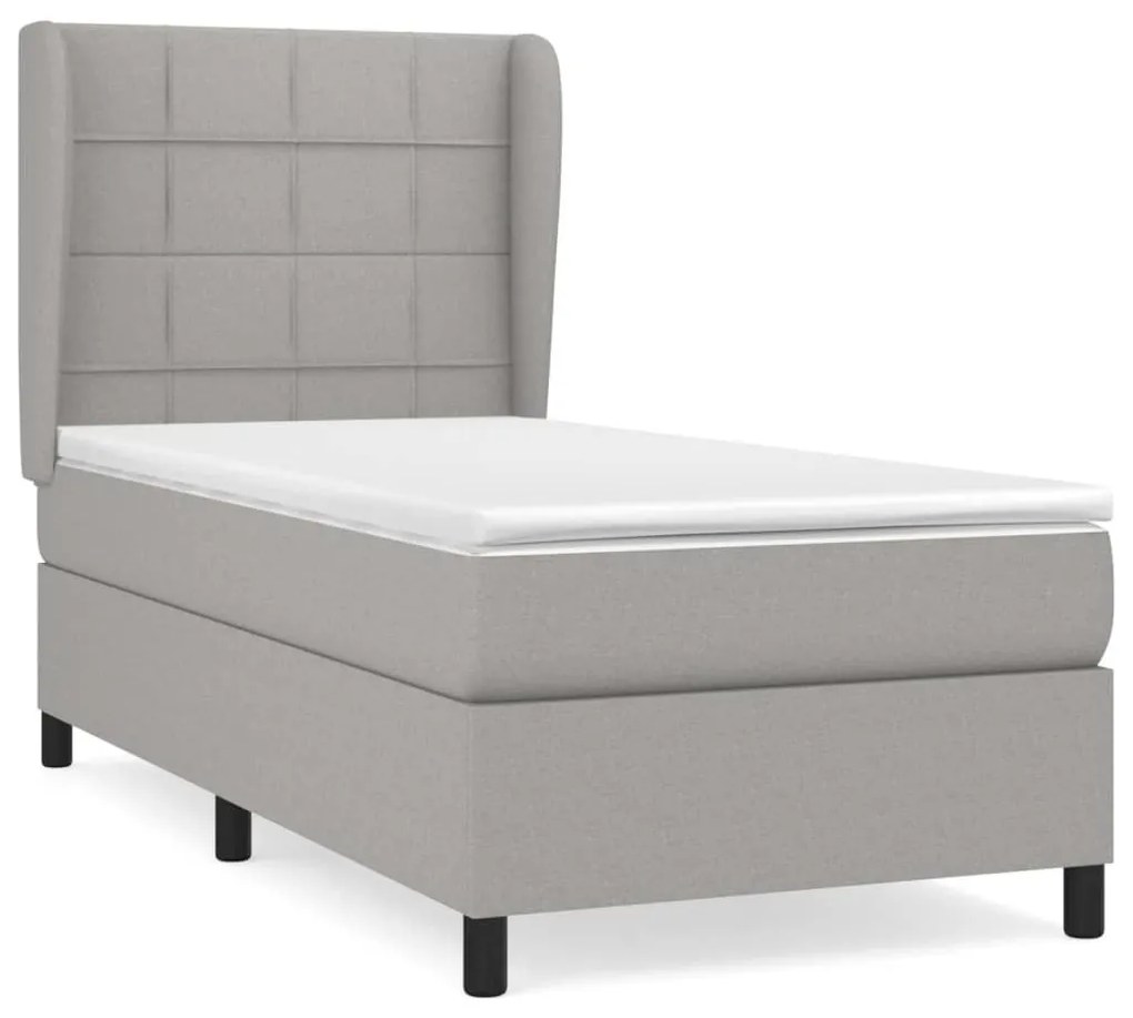 Κρεβάτι Boxspring με Στρώμα Ανοιχτό Γκρι 90x200 εκ. Υφασμάτινο - Γκρι