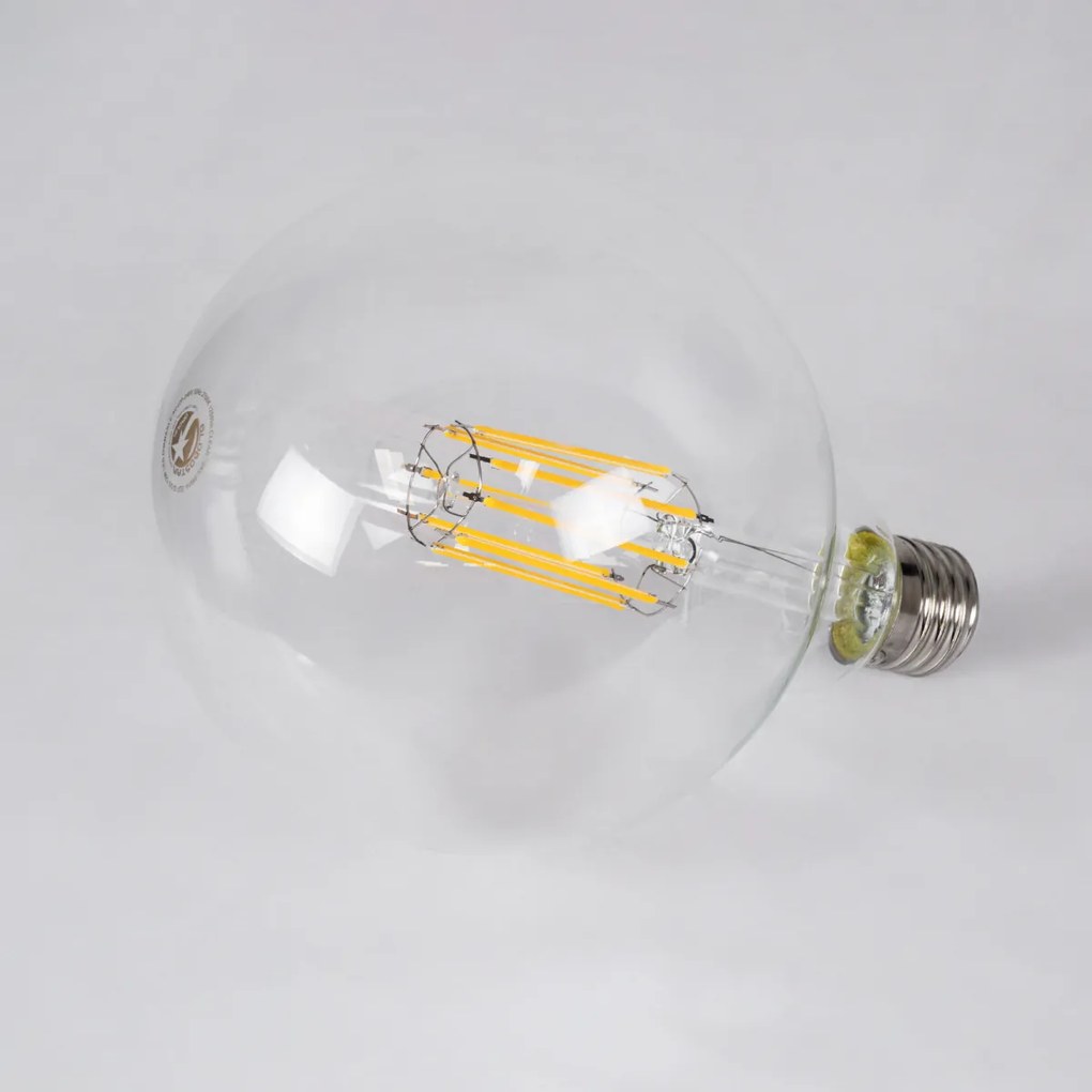 GloboStar 99014 Λάμπα LED Long Filament E27 G125 Γλόμπος 12W 1200lm 360° AC 220-240V IP20 Φ12.5 x Υ18cm Θερμό Λευκό 2700K με Διάφανο Γυαλί - Dimmable - 3 Years Warranty - 99014