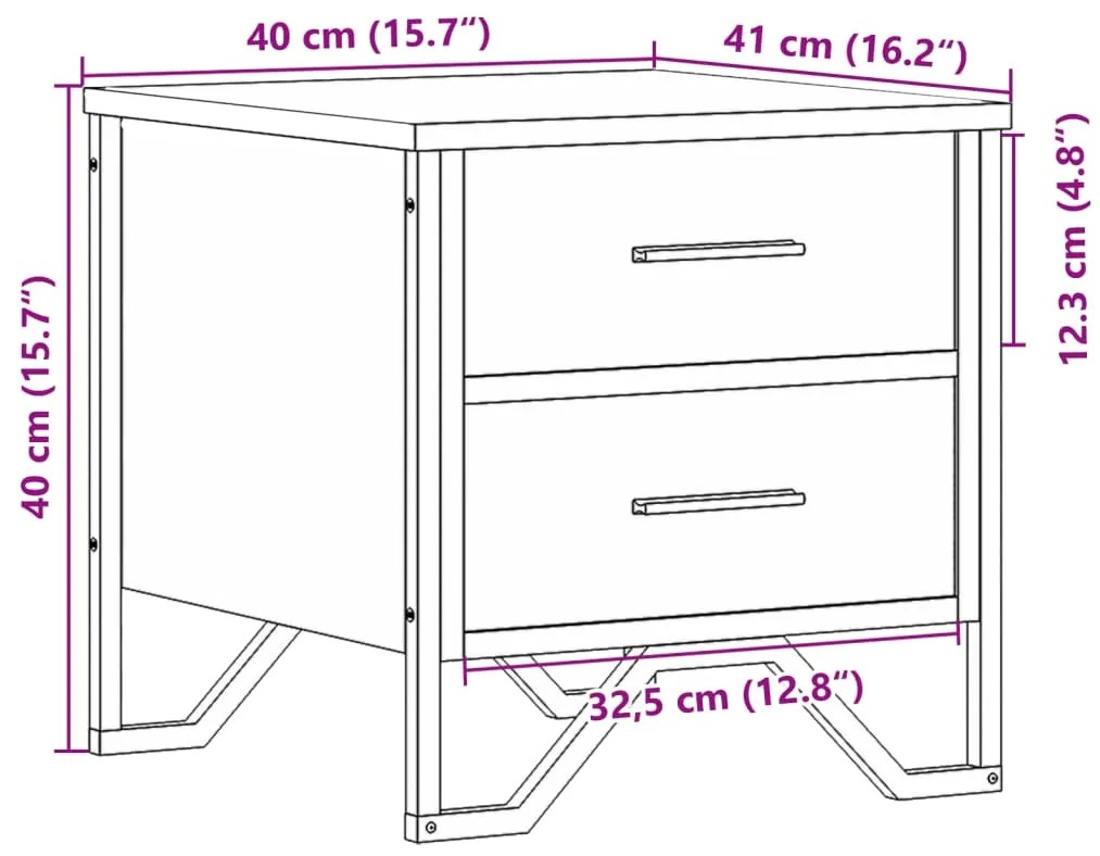 Κομοδίνο Μαύρο 40x41x40 εκ. από Επεξεργασμένο Ξύλο - Μαύρο