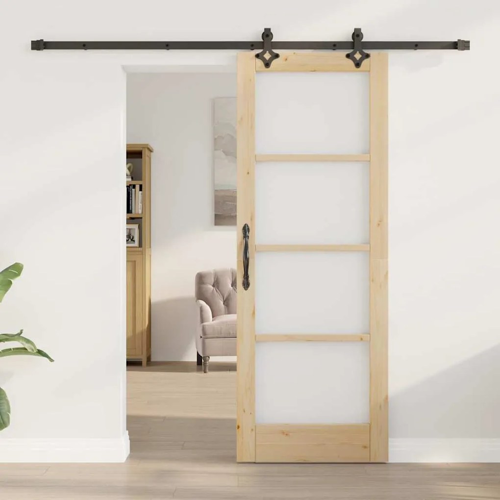 vidaXL Συρόμενη Πόρτα Καφέ 73.5 x 198.5 εκ. Ξύλο και μέταλλο