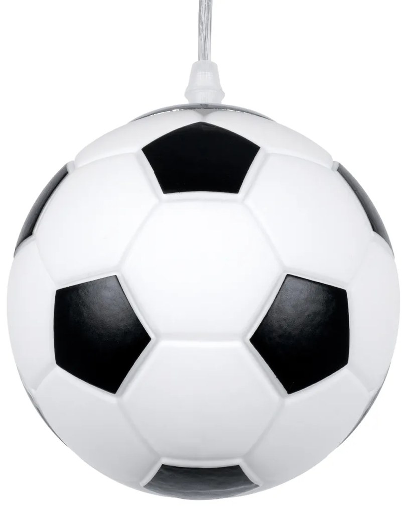 GloboStar® FOOTBALL 00643 Μοντέρνο Κρεμαστό Παιδικό Φωτιστικό Οροφής Μονόφωτο 1 x E27 Μαύρο Λευκό Γυάλινο Φ15 x Υ18cm