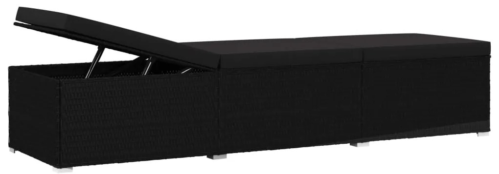 vidaXL Ξαπλώστρα Μαύρη από Συνθετικό Ρατάν με Μαξιλάρι