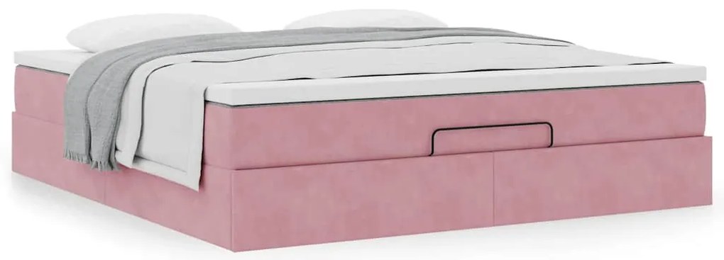 vidaXL Οθωμανικό κρεβάτι με στρώμα ροζ 180x200cm Velvet