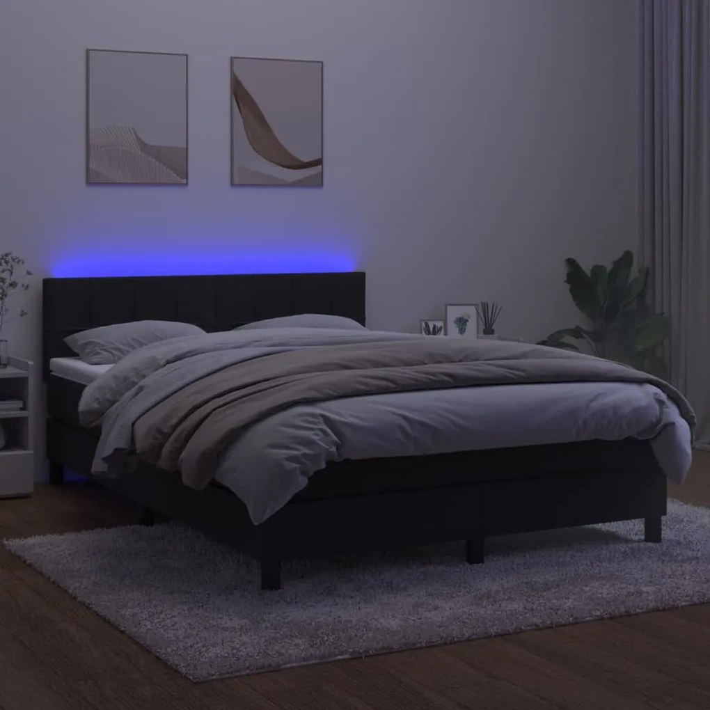 vidaXL Κρεβάτι Boxspring με Στρώμα & LED Μαύρο 140x190 εκ. Βελούδινο