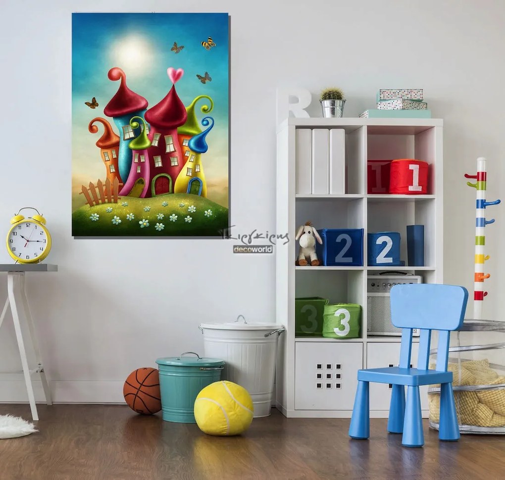 Παιδικός πίνακας σε καμβά με σπίτια KNV048 65cm x 95cm