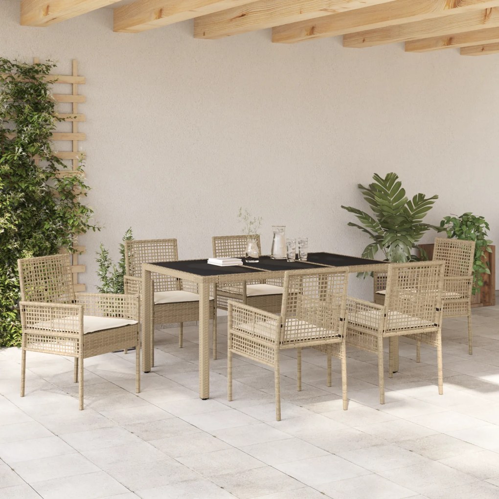 vidaXL Σέτ φαγητού για κήπο 7 pcs Μπεζ 150 x 90 x 75 cm