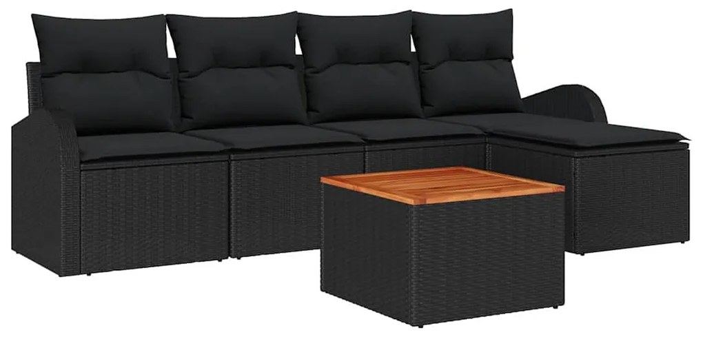 vidaXL Set Κήπου 6 Τεμαχίων με Μαξιλάρια σε Μαύρο Πολυ-Ράφτι