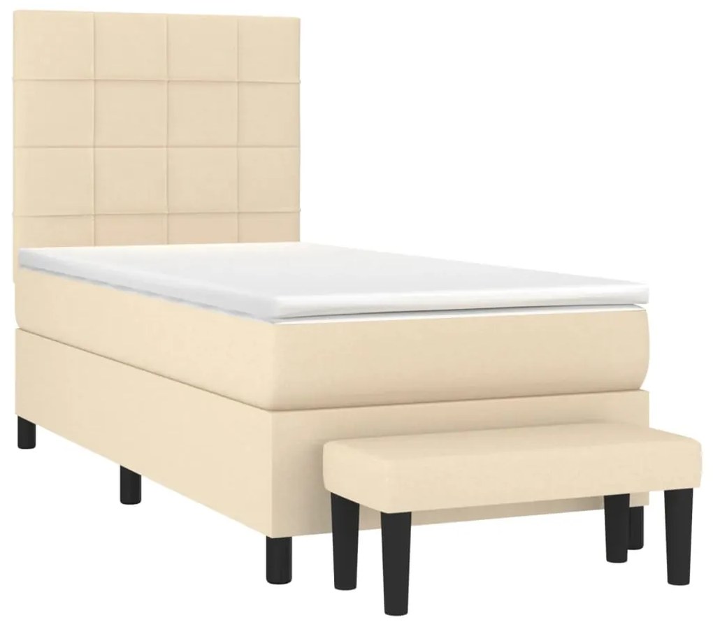 vidaXL Κρεβάτι Boxspring με Στρώμα Κρεμ 100 x 200 εκ. Υφασμάτινο