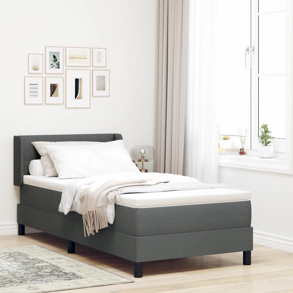 vidaXL Κρεβάτι Box Spring με Στρώμα Σκούρο Γκρι 90x200 εκ Ύφασμα