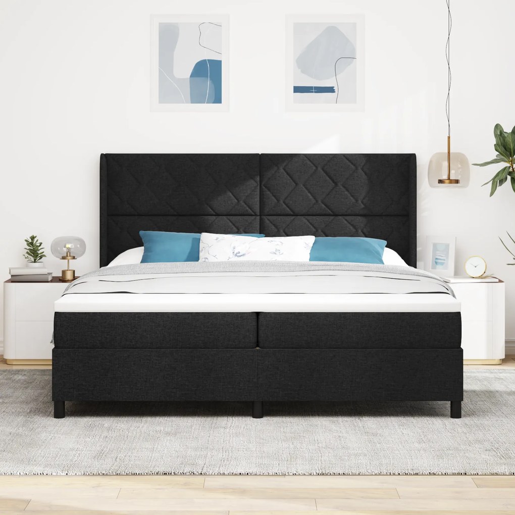 vidaXL κρεβάτι με ελατήρια με στρώμα & LED Μαύρο 200x200 εκ. Ύφασμα