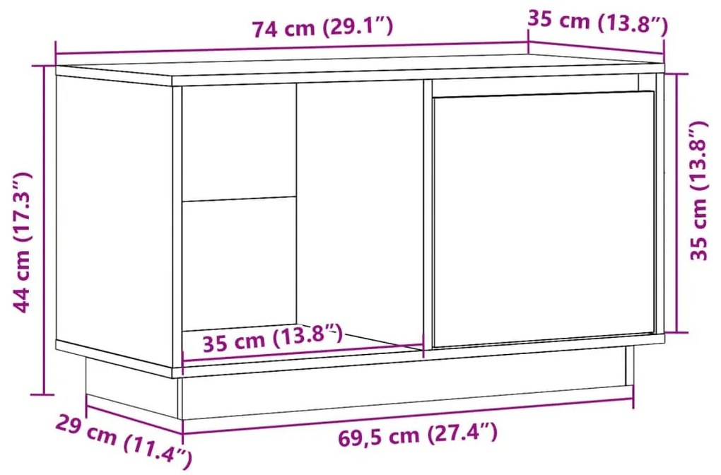 Έπιπλο Τηλεόρασης 74 x 35 x 44 εκ. από Μασίφ Ξύλο Πεύκου - Καφέ