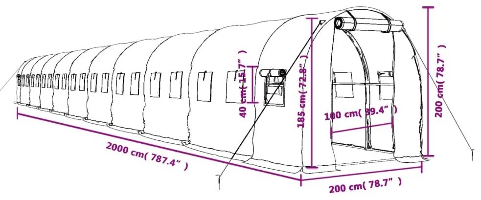 Θερμοκήπιο με Ατσάλινο Πλαίσιο Λευκό 40 μ² 20 x 2 x 2 μ. - Λευκό