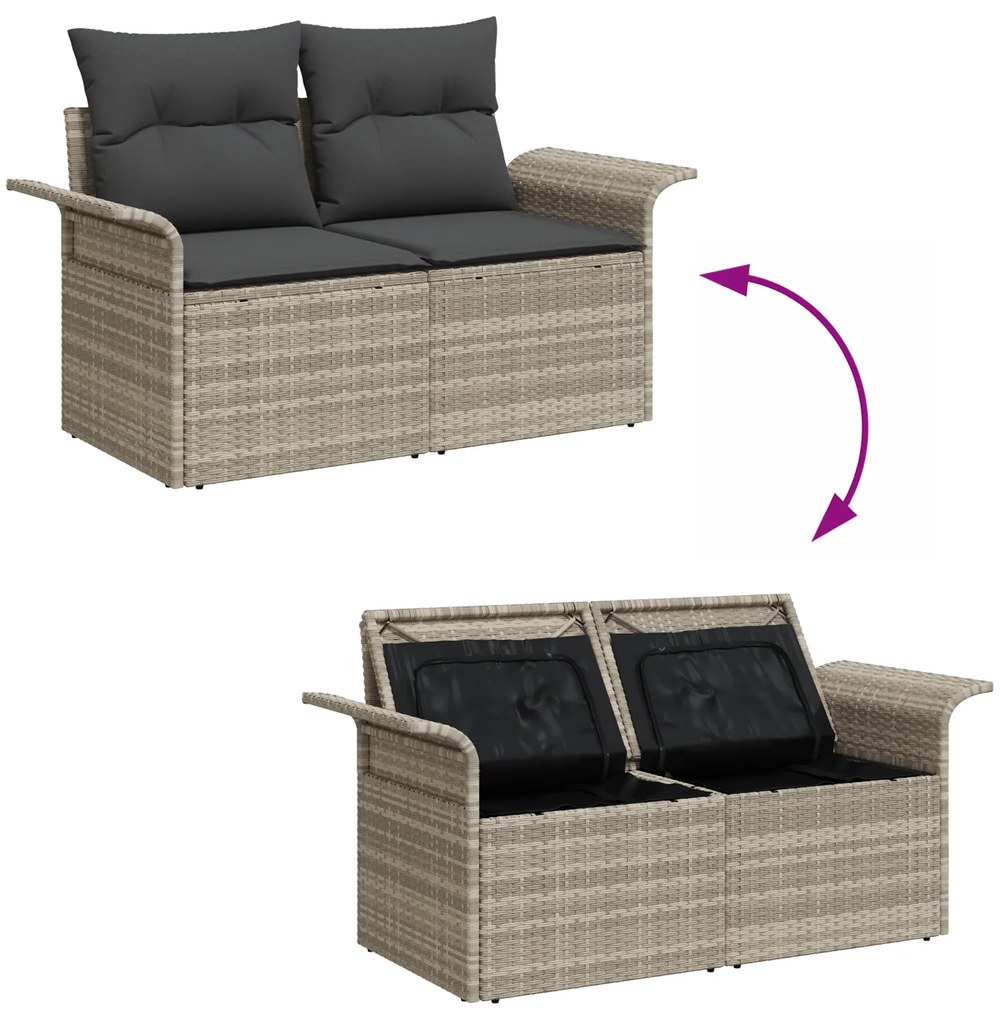 vidaXL Σετ Καναπέ Κήπου 9 τεμαχίων με Μαξιλάρια Poly Rattan Ανοιχτό Γκρι